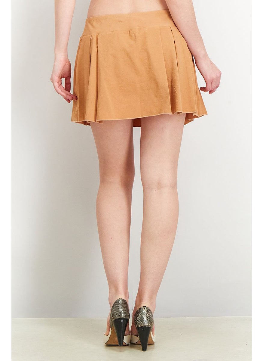 Outrageous Fortune - Women Pleated Mini Skort, Camel - Image 1