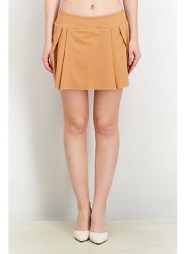 Women Pleated Mini Skort, Camel