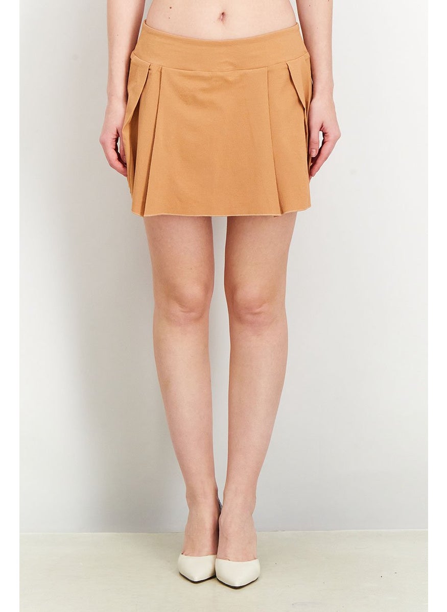 Outrageous Fortune - Women Pleated Mini Skort, Camel - Image 1