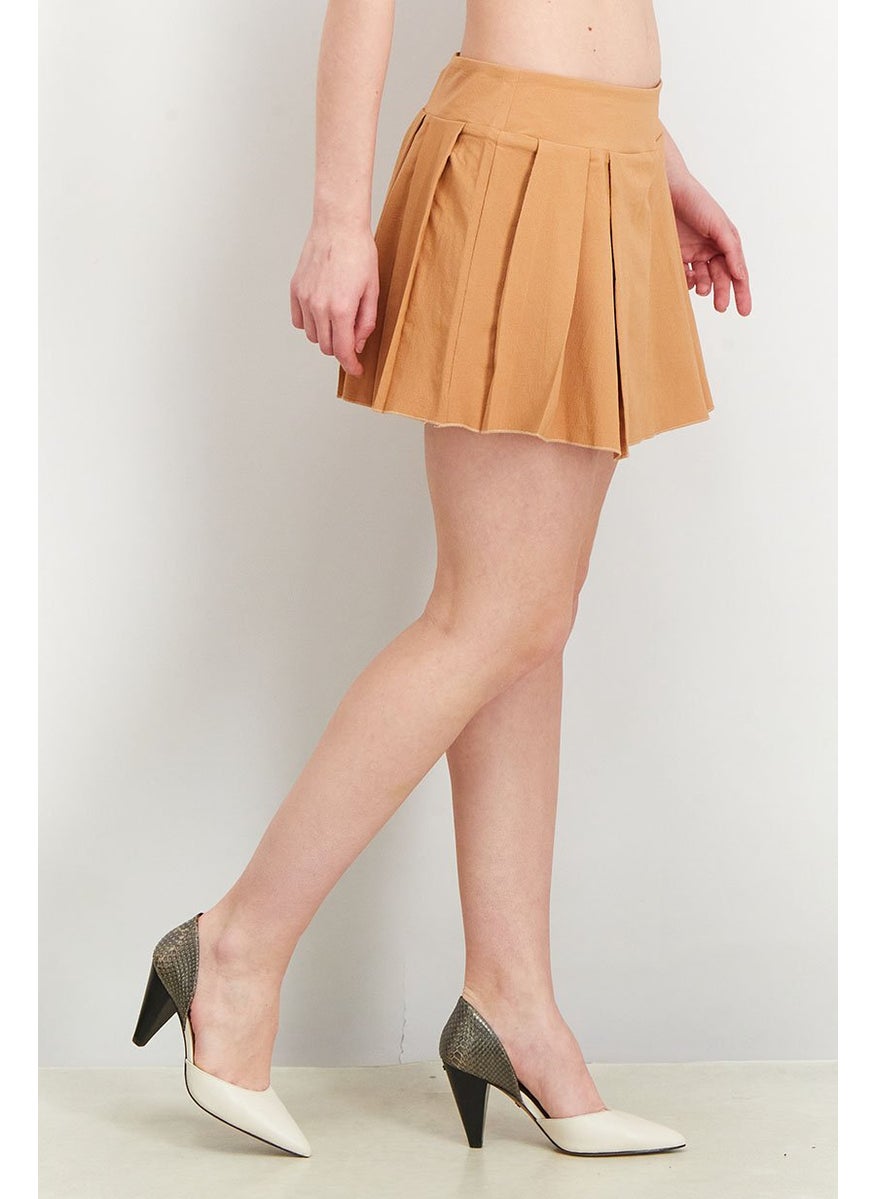 Outrageous Fortune - Women Pleated Mini Skort, Camel - Image 1