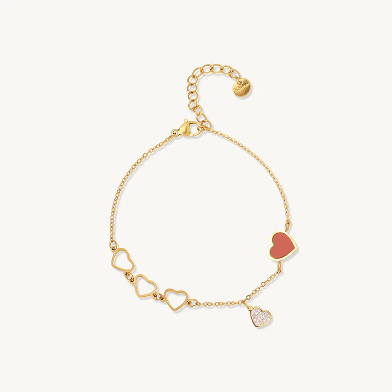Palmonas PALMONAS Crimson Heart Chain Bracelet for Women | 18K Gold Plated, Waterproof & Anti-Tarnish