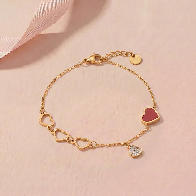 Palmonas PALMONAS Crimson Heart Chain Bracelet for Women | 18K Gold Plated, Waterproof & Anti-Tarnish