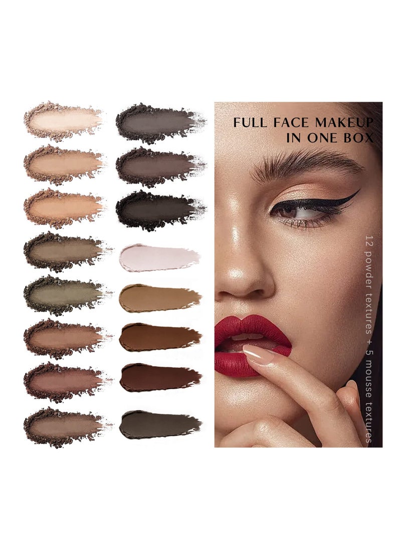 Generic - Eyebrow Makeup Kit: 5 Colors Brow Wax, 12 Colors Eyebrow Powder, Waterproof Eyebrow Stamp & Stencil Set with Brushes, Pencil, Soft Bristle & Sponge Applicator for Perfect Brows. - Image 1