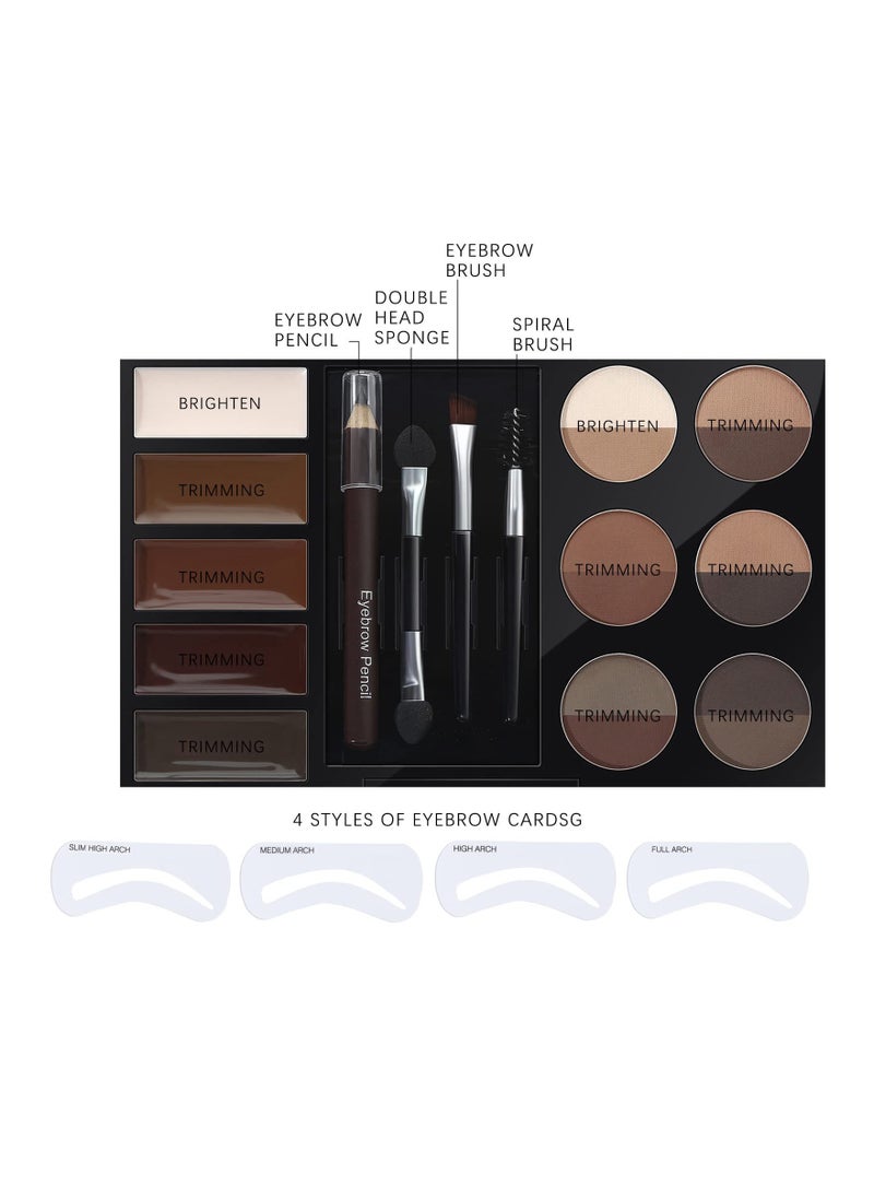 Generic - Eyebrow Makeup Kit: 5 Colors Brow Wax, 12 Colors Eyebrow Powder, Waterproof Eyebrow Stamp & Stencil Set with Brushes, Pencil, Soft Bristle & Sponge Applicator for Perfect Brows. - Image 1