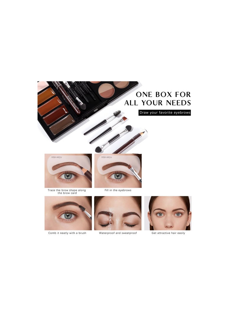Generic - Eyebrow Makeup Kit: 5 Colors Brow Wax, 12 Colors Eyebrow Powder, Waterproof Eyebrow Stamp & Stencil Set with Brushes, Pencil, Soft Bristle & Sponge Applicator for Perfect Brows. - Image 1
