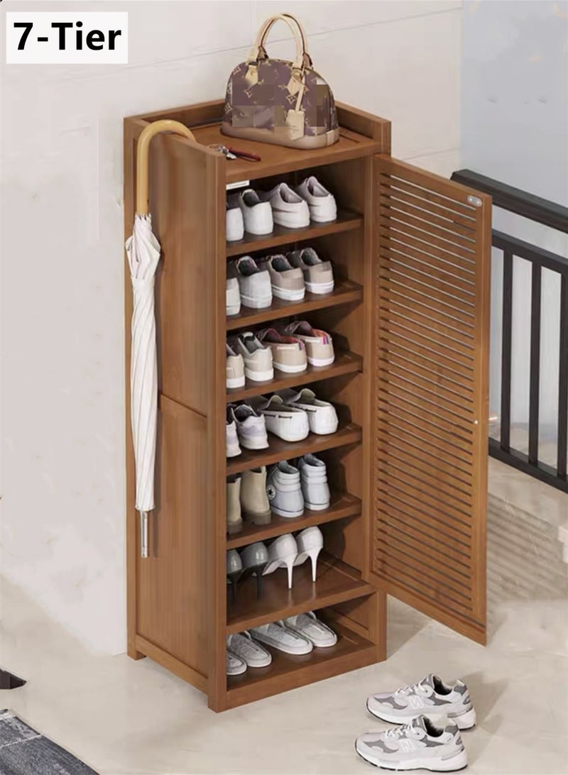 كوتيس خزانة أحذية بسبعة طوابق مع أبواب، منظم أحذية، لون بني من الخيزران، 41×32×110 سم - Image 1