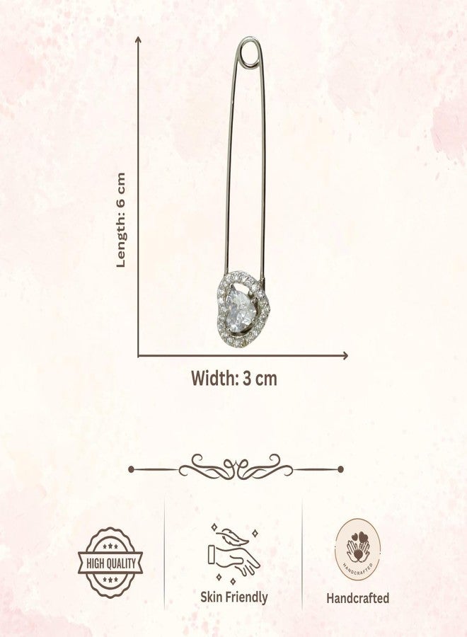 ACCESSHER Women's & Girls Silver-Plated Heart Shape American Diamond Safety Pin Brooch, Decorative Saree and Hijab Pin, Elegant Saree Pleats, Pallu & Dupatta Accessory - Image 5