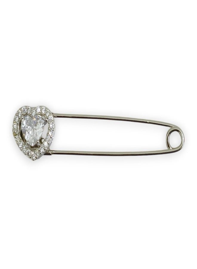 ACCESSHER Women's & Girls Silver-Plated Heart Shape American Diamond Safety Pin Brooch, Decorative Saree and Hijab Pin, Elegant Saree Pleats, Pallu & Dupatta Accessory - Image 1