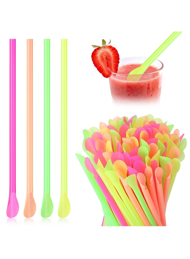 Zikra 500 Pcs Disposable Spoon Straws, 7.87 Inch Colorful Plastic Straws for Shaved Ice Ice Cream Milkshakes Drinks - Image 1