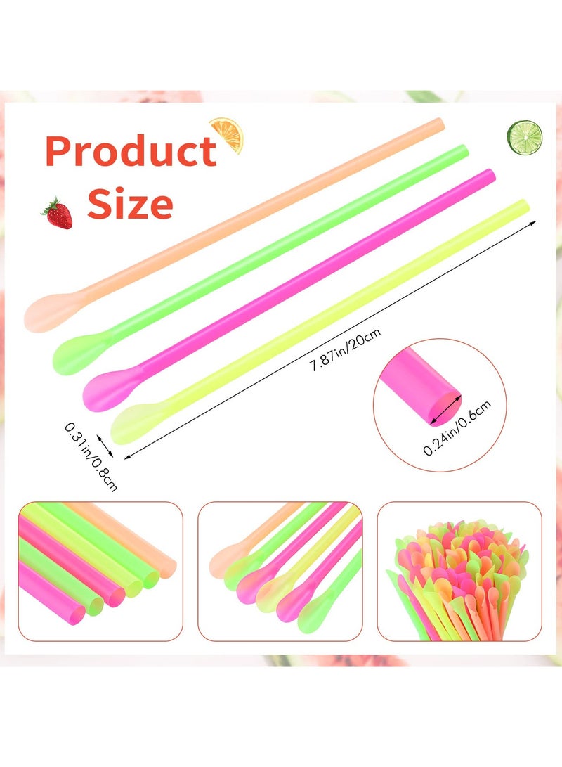 Zikra 500 Pcs Disposable Spoon Straws, 7.87 Inch Colorful Plastic Straws for Shaved Ice Ice Cream Milkshakes Drinks - Image 2