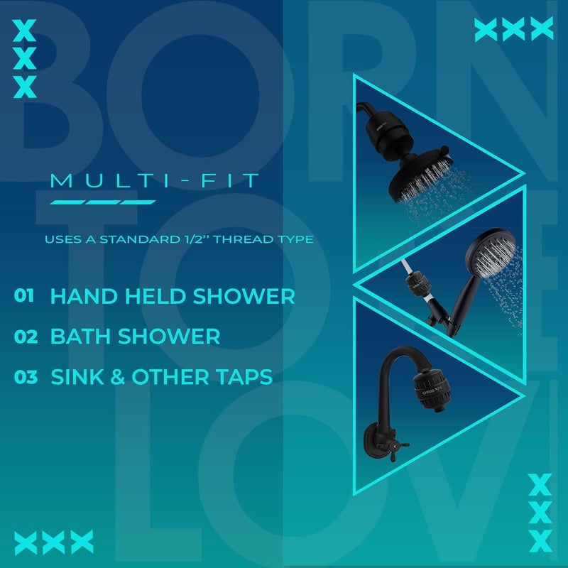ORBON Hard Water Shower Filter Water Softener for Bathroom Hard Water Softener for Shower Shower Filter for Bathroom 3 In 1 Universal Adapter Teflon Tape 1 Extra Cartage Matte Black - Image 4