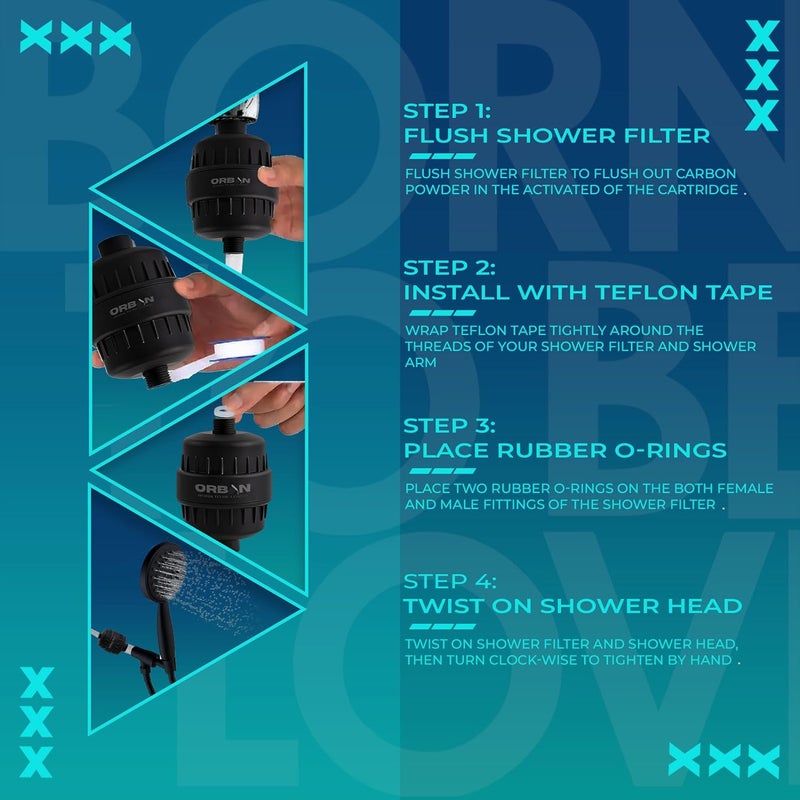 ORBON Hard Water Shower Filter Water Softener for Bathroom Hard Water Softener for Shower Shower Filter for Bathroom 3 In 1 Universal Adapter Teflon Tape 1 Extra Cartage Matte Black - Image 5