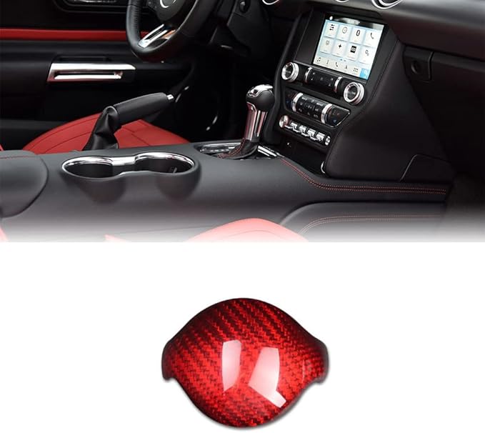 Red Carbon Fiber Gear Shift Knob Cover Compatible with Mustang 2015 2019 Premium Car Interior Accessory - Image 1