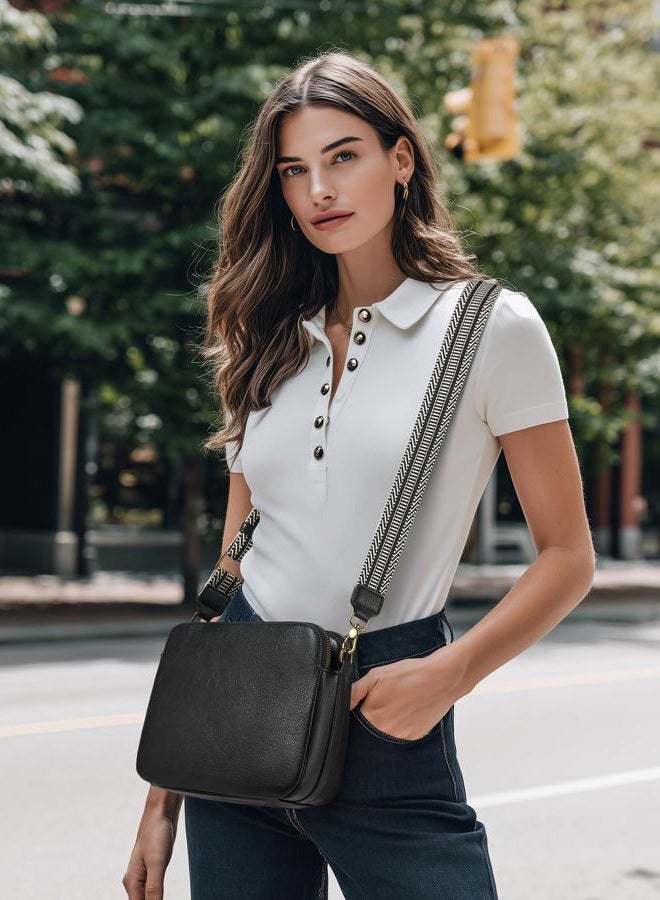 Yarnic Women Crossbody Bag Trendy Faux Leather Cross Body Purse with Adjustable Strap and Anti-theft Zipper, Black, 7.5” H × 13.3” L × 2.8” W, Crossbody - Image 2