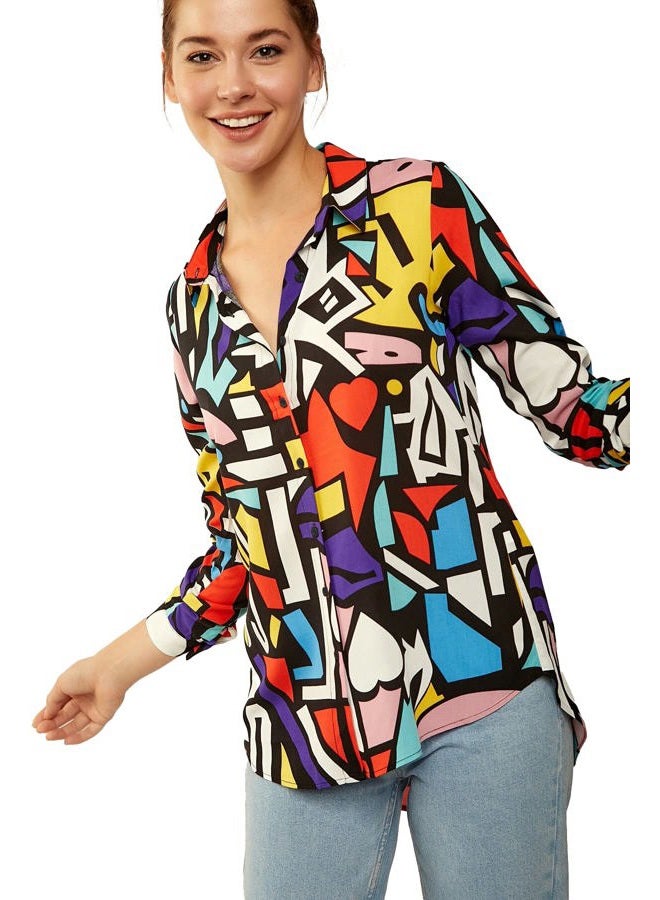 BIG DART Blouses for Women Fashion, Casual Long Sleeve Button Down Shirts Tops, XS-3XL, Red Yellow Mix Colors, M - Image 2