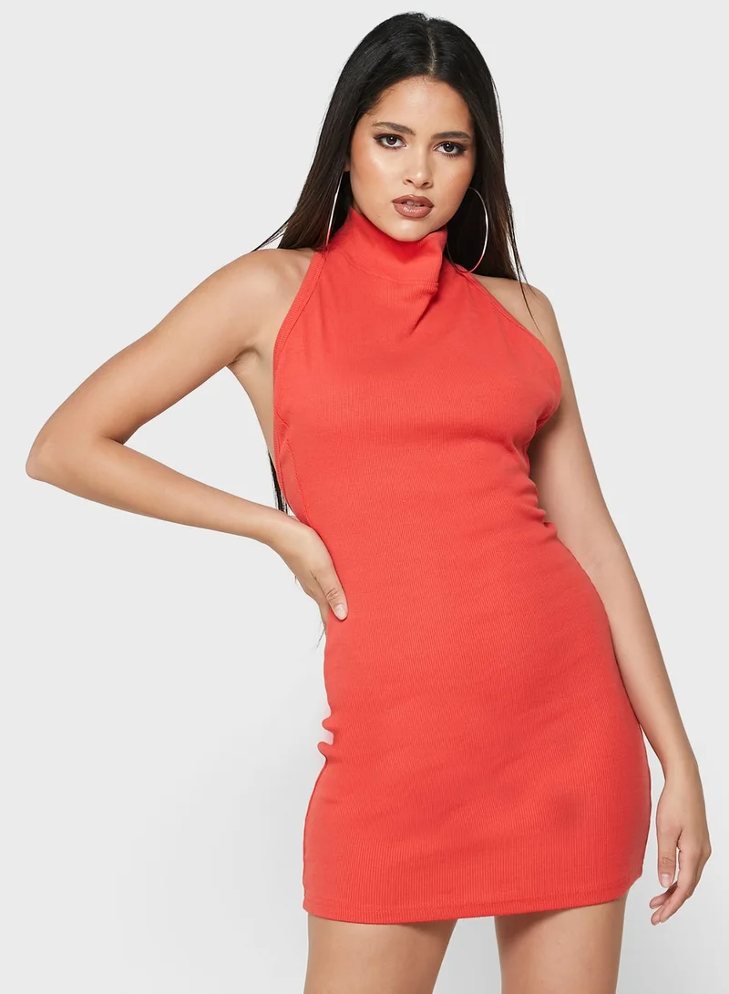 kaiia High Neck Open Back Dress