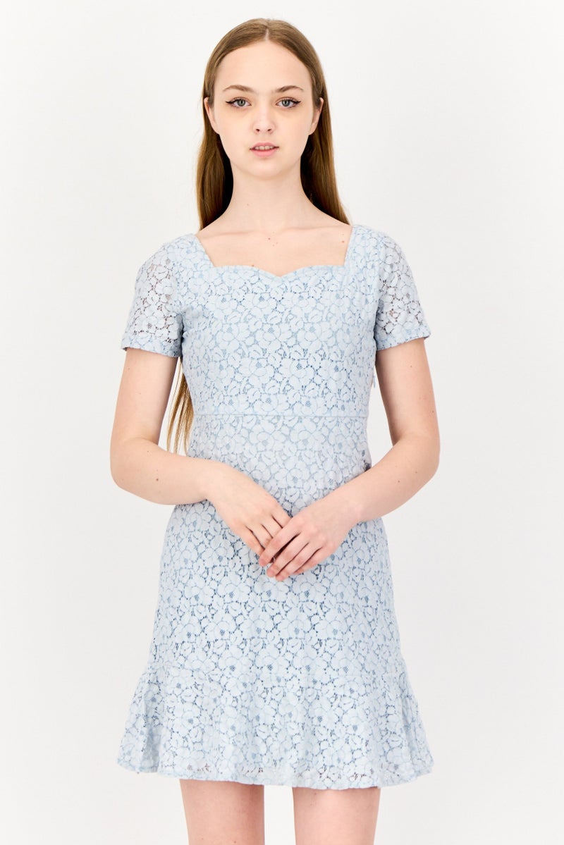 ONLY Women Textured Casual Mini Dress, Light Blue - Image 1