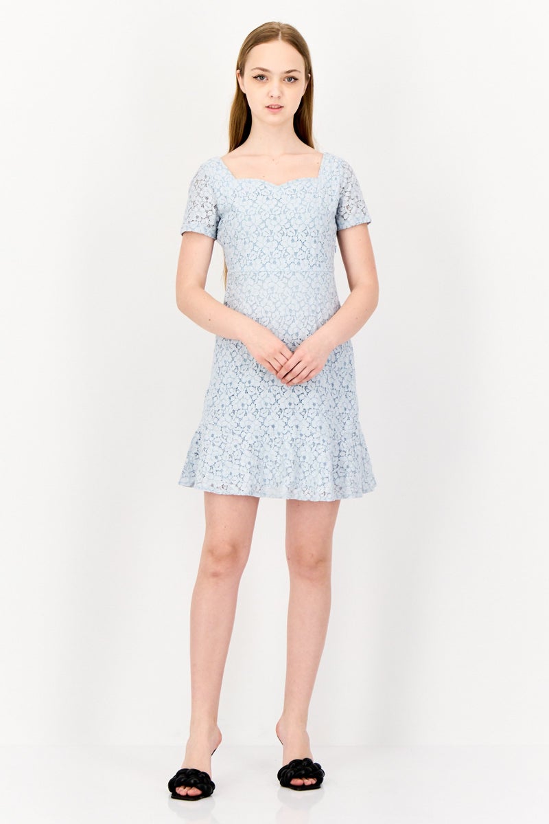 ONLY Women Textured Casual Mini Dress, Light Blue - Image 4