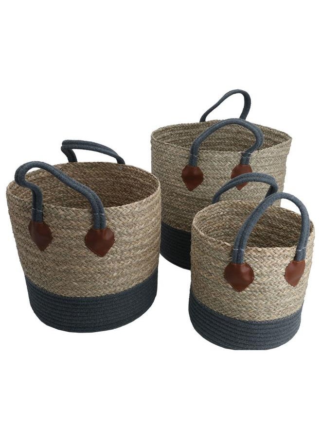 Alsaif Cotton Baskets Set 20 X 30 X 35 Cm Round With Handle 3 Pieces Beige  - Image 1