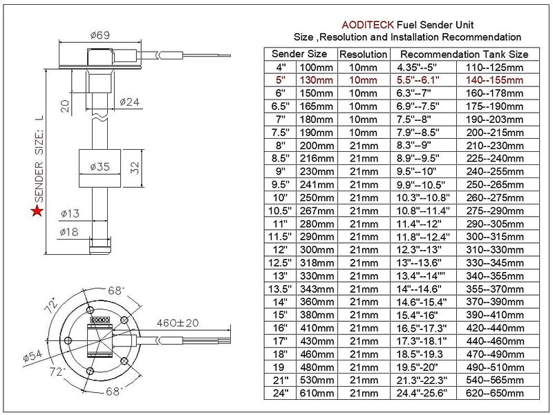 AODITECK 240-33 ohms 5"(130mm) Boat Fuel Tank Sending Unit Fuel Sending Unit Marine Truck Car RV Water Level Sensor Gas Tank Gauge Sender - Image 4