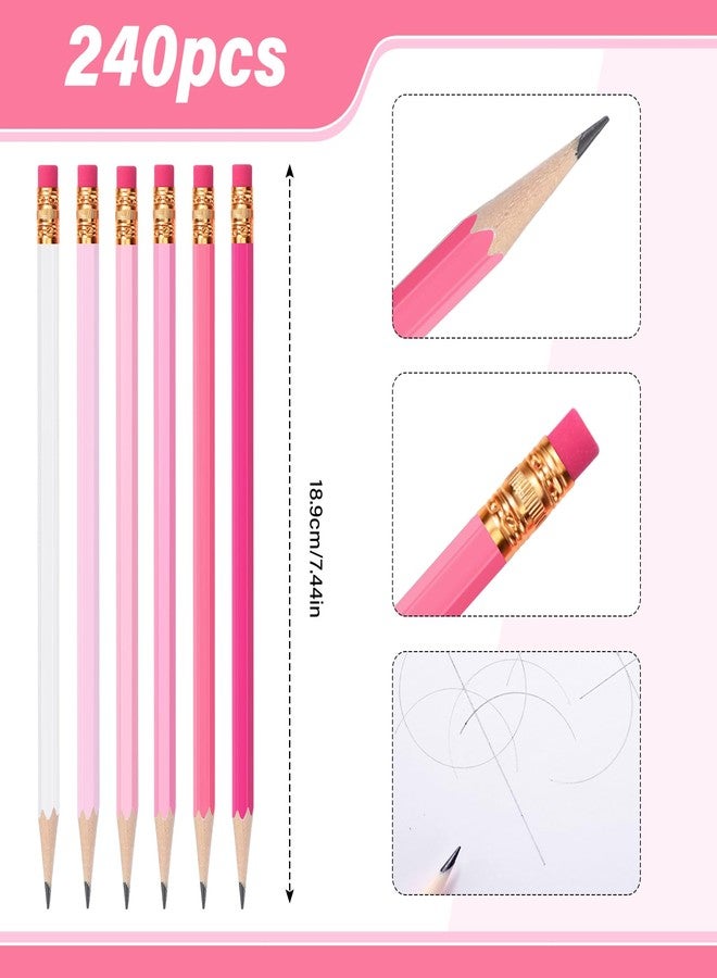TecUnite 240 Pcs HB #2 Unsharpened Pencils with Eraser Wooden Hexagonal Graphite No 2 Pencils for Students Adults Gifts Exams School Office Sketching(Pink) - Image 3