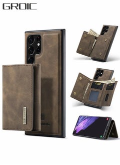 GROIC Samsung Galaxy S23 Ultra 2 in 1 Clutch Wallet Phone Cover, Vintage Slim Leather Case Magnetic Detachable Tri-Fold Wallet Shell, S23 Ultra 6.8" Leather Case with Card Holder Pocket Slim Case  - Image 1