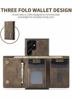 GROIC Samsung Galaxy S23 Ultra 2 in 1 Clutch Wallet Phone Cover, Vintage Slim Leather Case Magnetic Detachable Tri-Fold Wallet Shell, S23 Ultra 6.8" Leather Case with Card Holder Pocket Slim Case  - Image 2