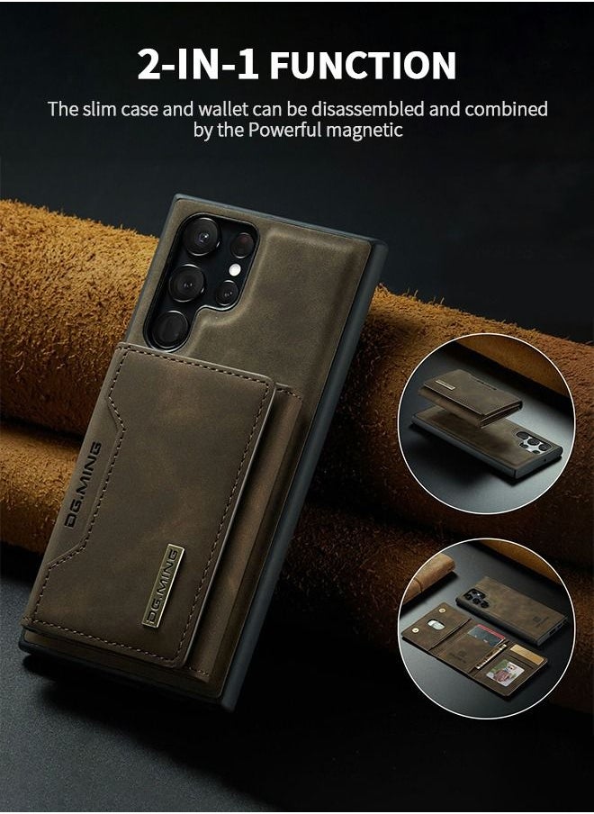 GROIC Samsung Galaxy S23 Ultra 2 in 1 Clutch Wallet Phone Cover, Vintage Slim Leather Case Magnetic Detachable Tri-Fold Wallet Shell, S23 Ultra 6.8" Leather Case with Card Holder Pocket Slim Case  - Image 4