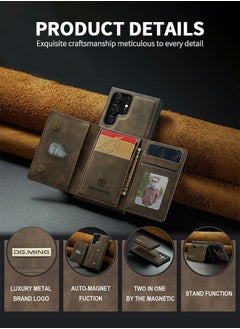 GROIC Samsung Galaxy S23 Ultra 2 in 1 Clutch Wallet Phone Cover, Vintage Slim Leather Case Magnetic Detachable Tri-Fold Wallet Shell, S23 Ultra 6.8" Leather Case with Card Holder Pocket Slim Case  - Image 5