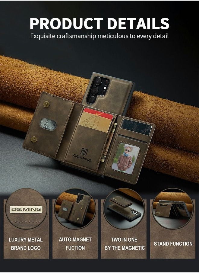 GROIC Samsung Galaxy S23 Ultra 2 in 1 Clutch Wallet Phone Cover, Vintage Slim Leather Case Magnetic Detachable Tri-Fold Wallet Shell, S23 Ultra 6.8" Leather Case with Card Holder Pocket Slim Case  - Image 5