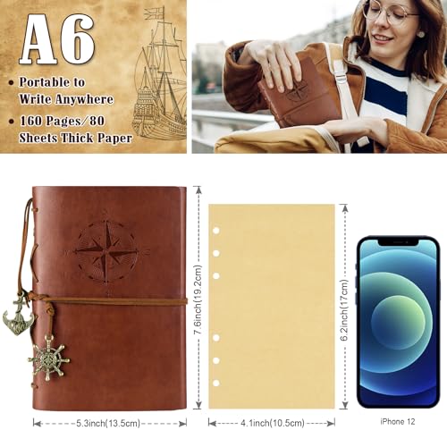 MALEDEN Leather Journal Refillable, Premium Spiral Notebook Classic Binder Vintage Embossed Travelers Journal with Blank Paper and Retro Pendants (Red) - Image 2