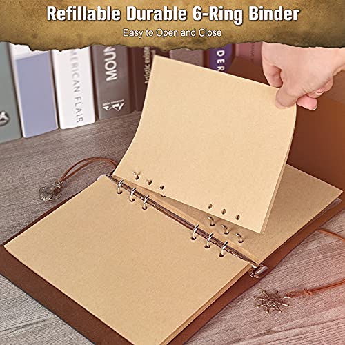 MALEDEN Leather Journal Refillable, Premium Spiral Notebook Classic Binder Vintage Embossed Travelers Journal with Blank Paper and Retro Pendants (Red) - Image 3
