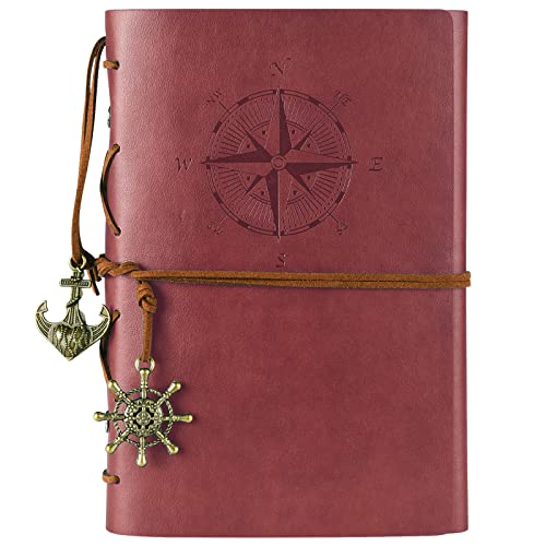 MALEDEN Leather Journal Refillable, Premium Spiral Notebook Classic Binder Vintage Embossed Travelers Journal with Blank Paper and Retro Pendants (Red) - Image 1
