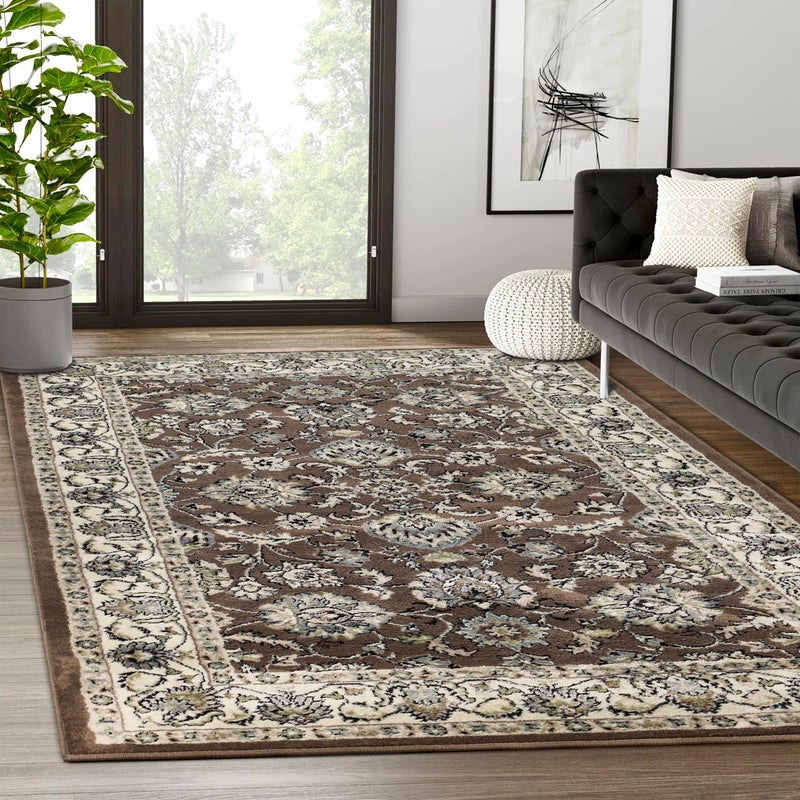 SUPERIOR Elegant Lille Collection Area Rug 8mm Pile Height with Jute Backing Beautiful Chic Bordered Rug Design AntiStatic WaterRepellent Rugs  8ft x 10ft  Brown