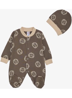 Breeze Baby Boy Booties Jumpsuit, Cute Lion Pattern, 0-6 Months, Mink  - Image 1