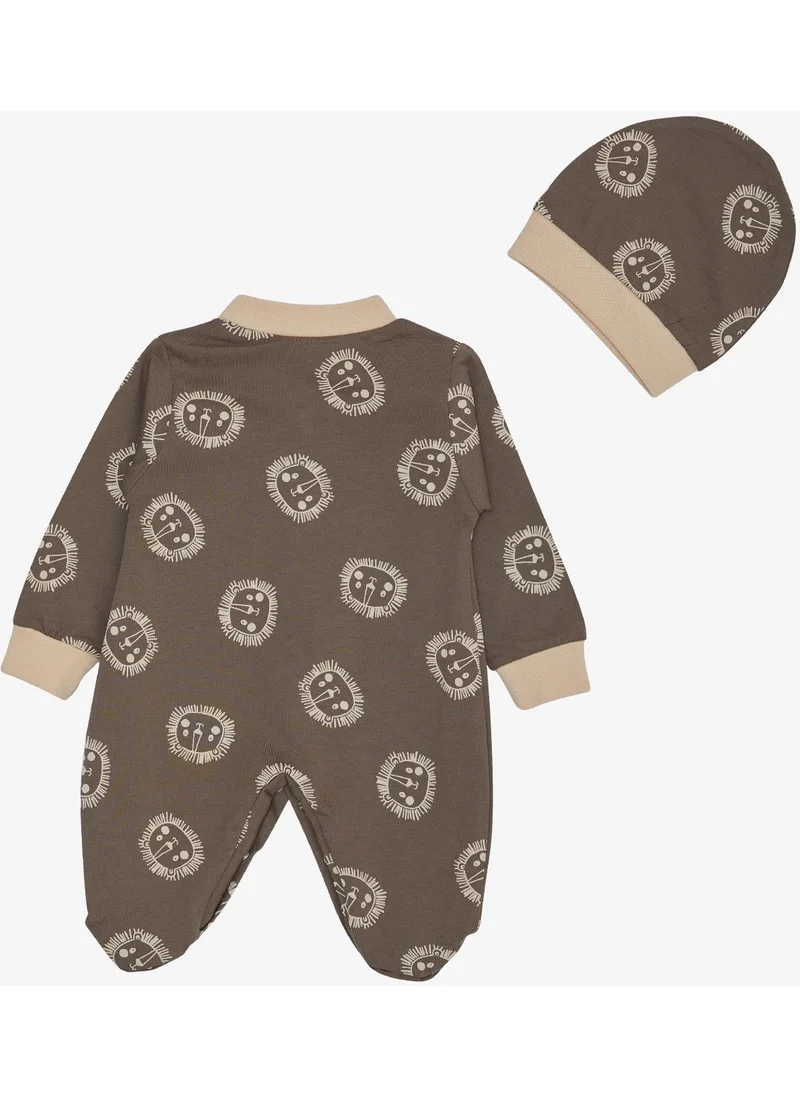 Breeze Baby Boy Booties Jumpsuit, Cute Lion Pattern, 0-6 Months, Mink