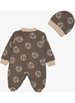 Breeze Baby Boy Booties Jumpsuit, Cute Lion Pattern, 0-6 Months, Mink  - Image 2