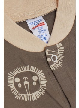 Breeze Baby Boy Booties Jumpsuit, Cute Lion Pattern, 0-6 Months, Mink  - Image 3