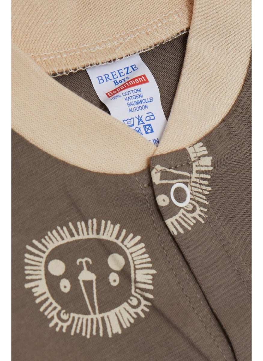 Breeze Baby Boy Booties Jumpsuit, Cute Lion Pattern, 0-6 Months, Mink  - Image 3