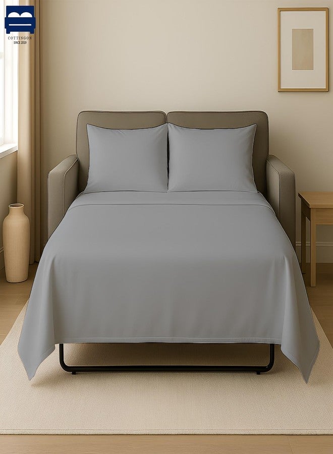 Cottingon 4 PC's Sleeper Sofa Queen Sheets, 100% Brushed Microfiber Couch Sheets, Easily Fits Upto 6" Deep Pull Out Bed Matrress 60" X 74", Light Grey - Image 2