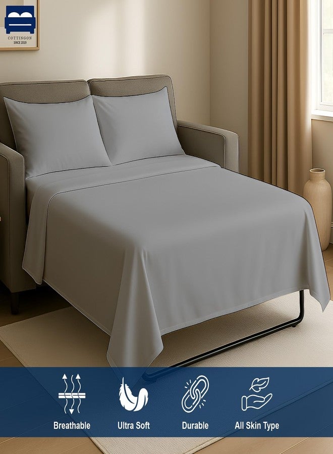 Cottingon 4 PC's Sleeper Sofa Queen Sheets, 100% Brushed Microfiber Couch Sheets, Easily Fits Upto 6" Deep Pull Out Bed Matrress 60" X 74", Light Grey - Image 3
