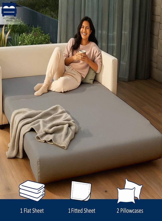 Cottingon 4 PC's Sleeper Sofa Queen Sheets, 100% Brushed Microfiber Couch Sheets, Easily Fits Upto 6" Deep Pull Out Bed Matrress 60" X 74", Light Grey - Image 4