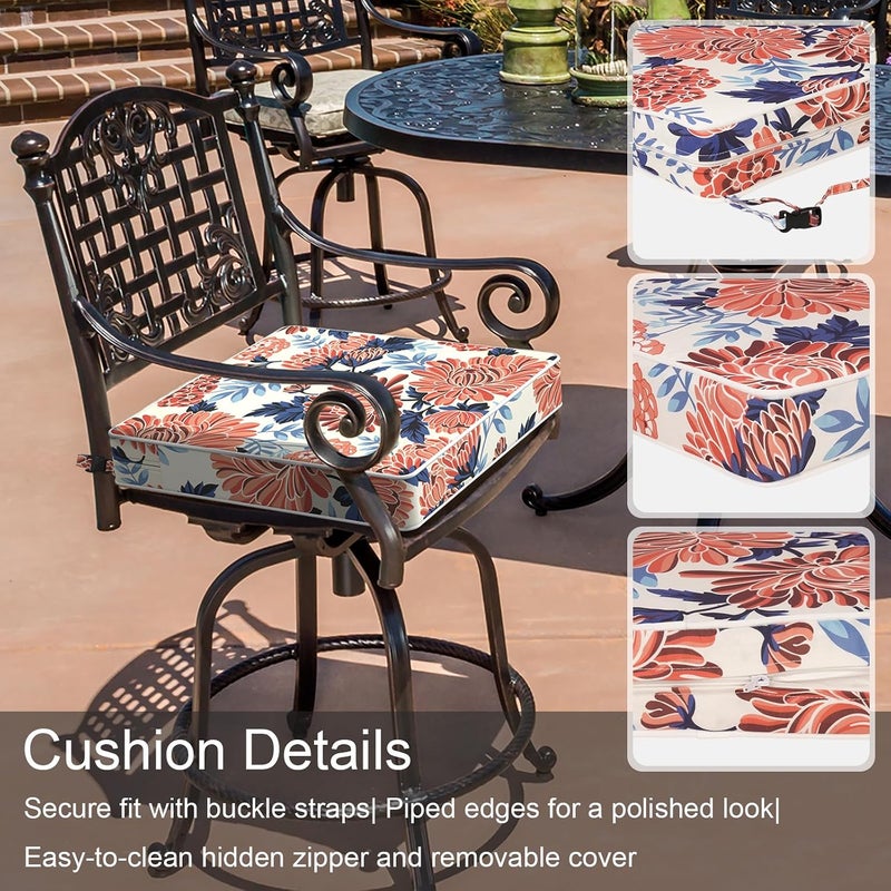 LVTXIII Outdoor Chair Cushions 20x20x3 Inch, Square Water-Repellent Patio Seat Cushions with Ties & Hidden Zipper, 2 Pack Thick Foam Chair Pads for Garden Furniture, Vibrant Blossom - Image 4