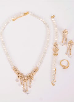 Jewelry set studded with pearls and zircon in a rose pattern