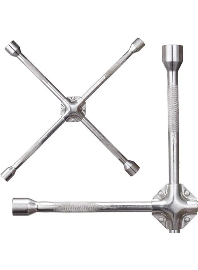 Professional 4-Way Cross Lug Wrench (2020 Edition) - Large Size Silver with B Flange Handle - Carbon Steel (17/19/21/23mm) - Code 4857 - Image 1