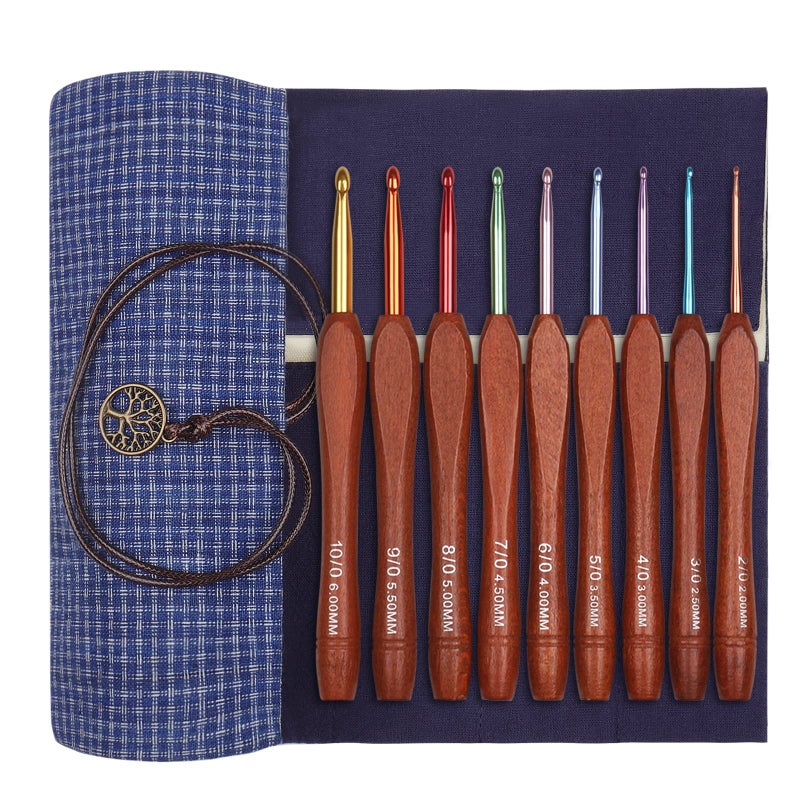 Aeelike Wooden Crochet Hooks with Case  Warm Easy Grip Ergonomic Handle Crochet Hooks Sets for Arthritic Hands  Beginners