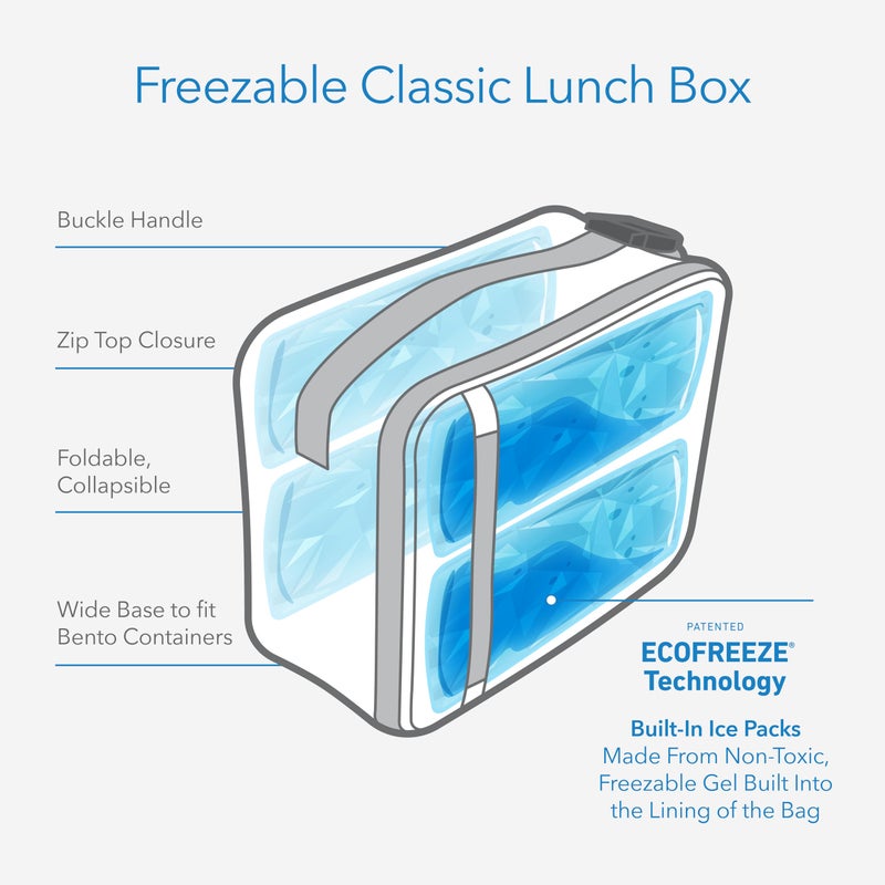 PackIt Freezable Classic Lunch Box, Blue Sky, Built with EcoFreeze Technology, Collapsible, Reusable, Zip Closure With Zip Front Pocket and Buckle Handle, Perfect for School Lunches - Image 2