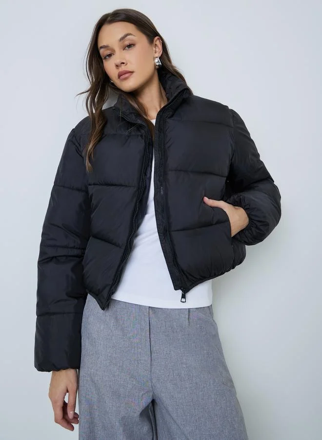 Styli Black Regular Fit Padded Jacket