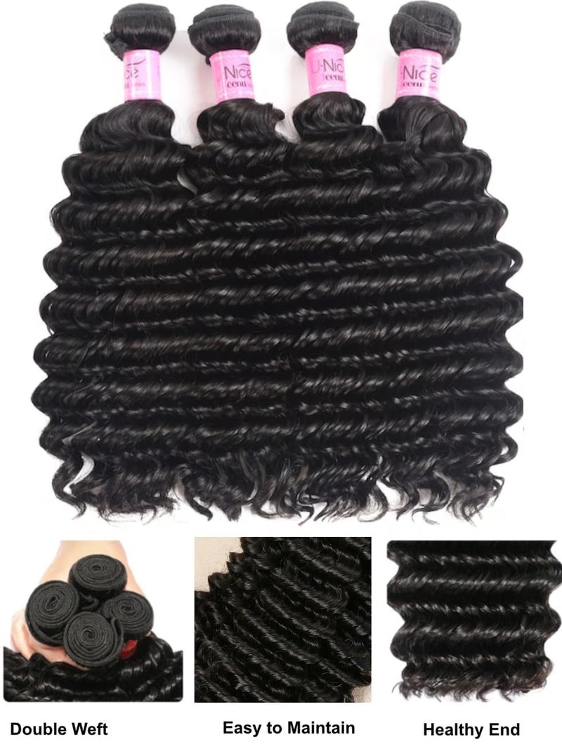 UNICE Deep Wave Human Hair 3 Bundles 16 18 20 inch Unprocessed Brazilian Raw Virgin Hair Quick Weave Extensions for Sew in Natural Color - Image 3