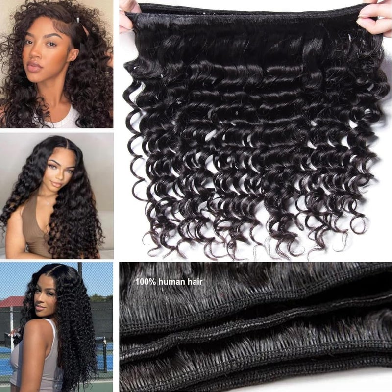 UNICE Deep Wave Human Hair 3 Bundles 16 18 20 inch Unprocessed Brazilian Raw Virgin Hair Quick Weave Extensions for Sew in Natural Color - Image 5